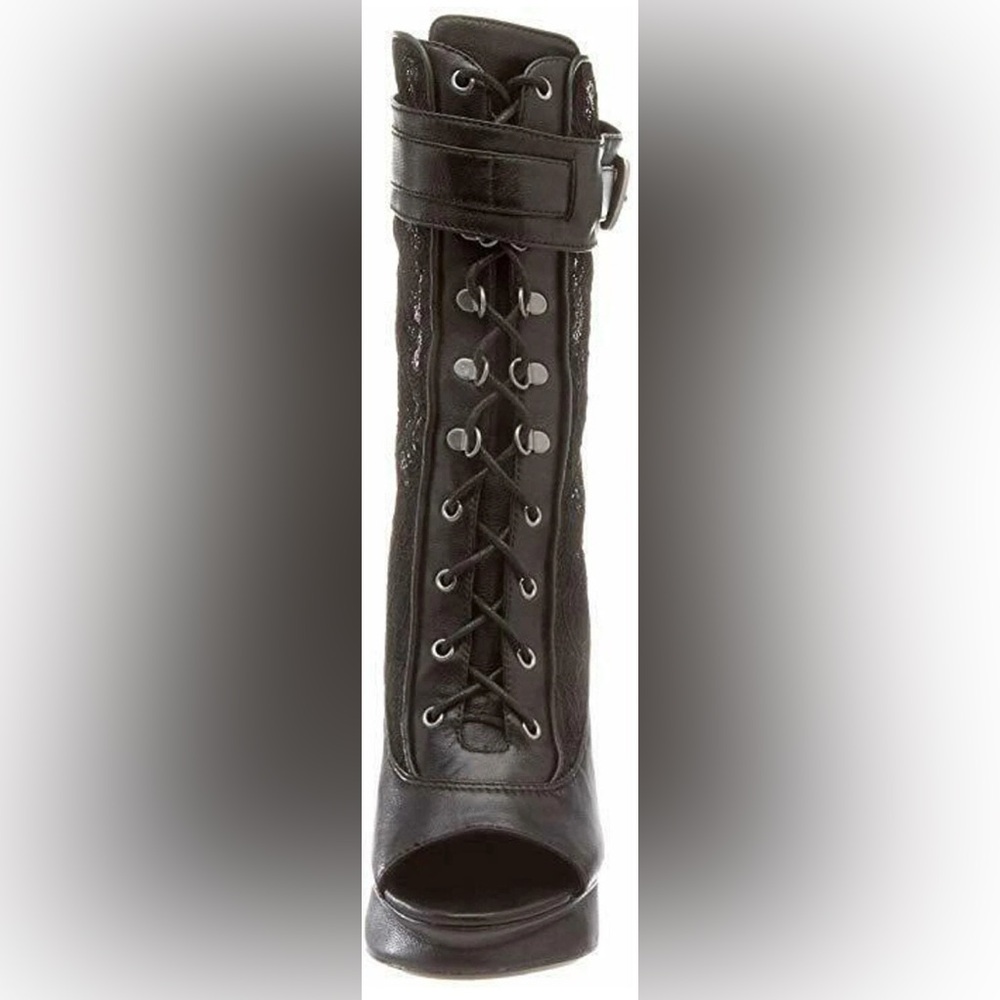 NIB 10 Creative Recreation Leather and Lace Black Peeptoe Boots - Picture 7 of 12